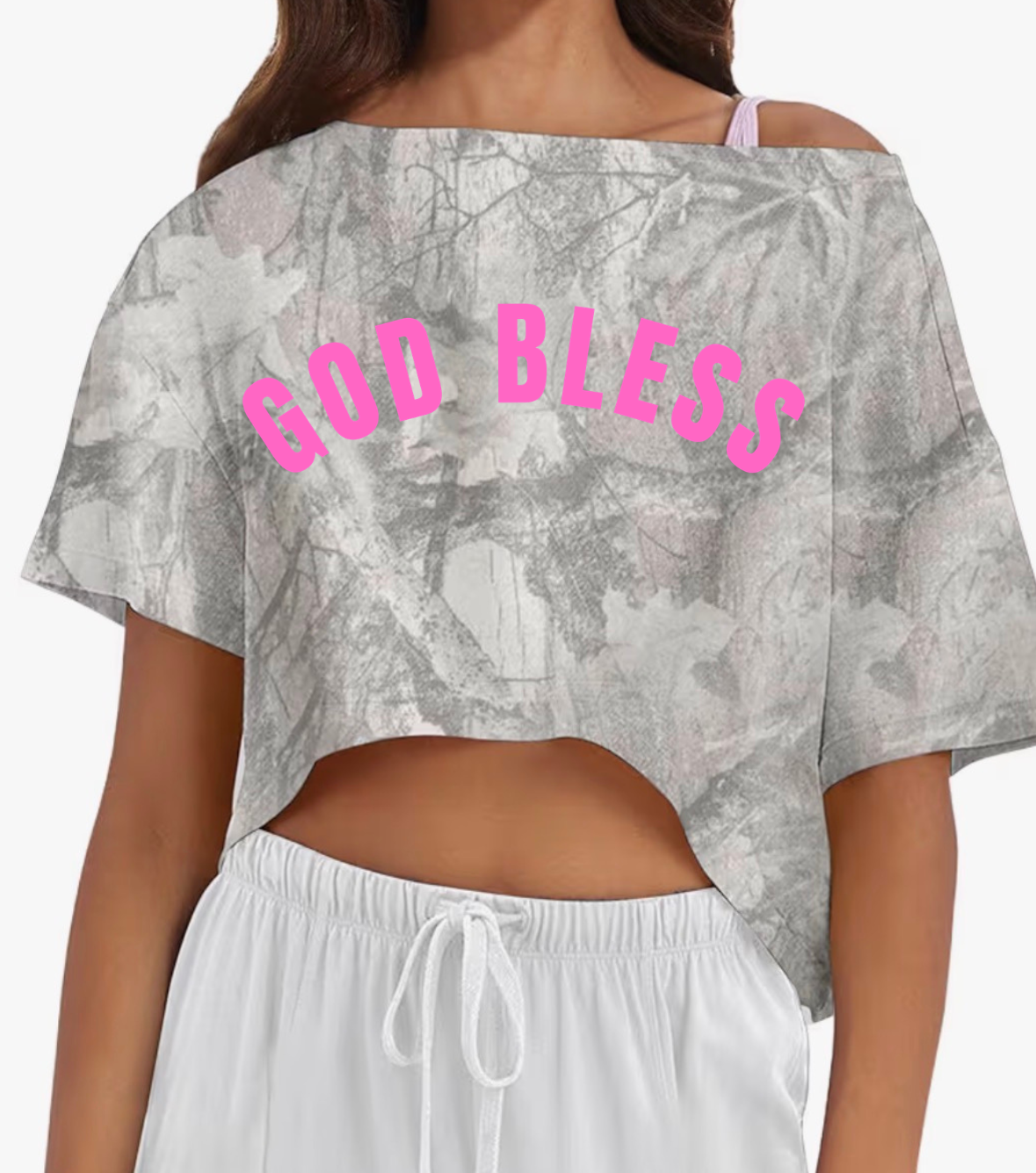 God Bless Camo Crop Tee