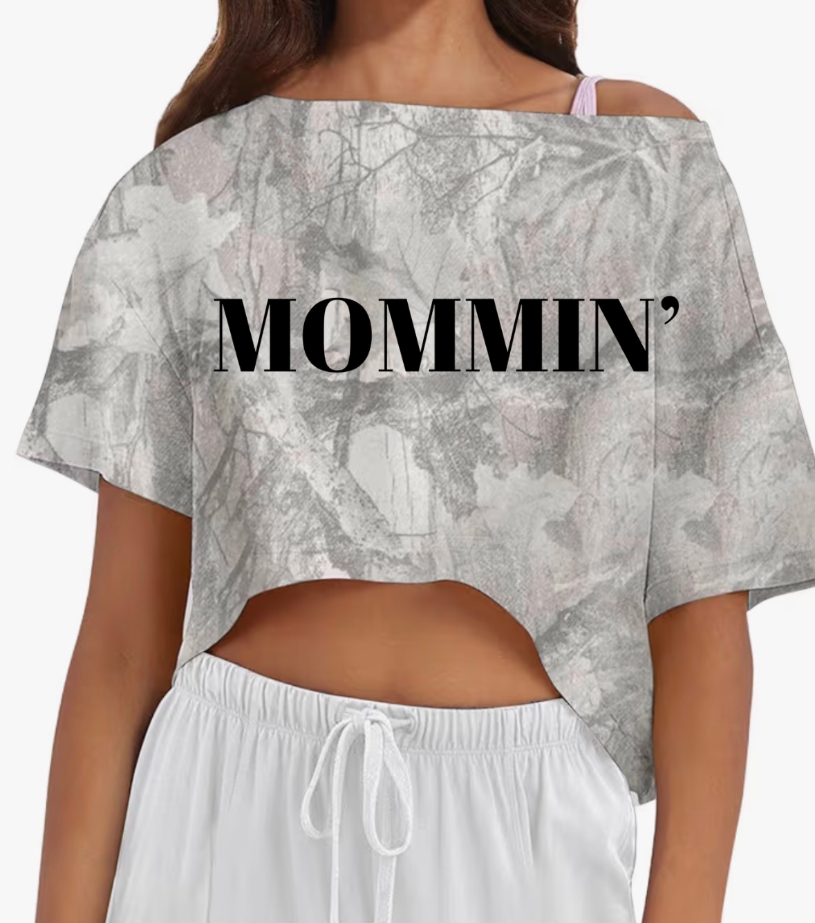 Black MOMMIN’ Cropped Camo Tee
