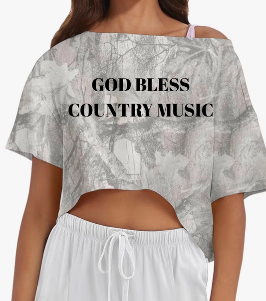 God Bless Country Music Camo Cropped Tee