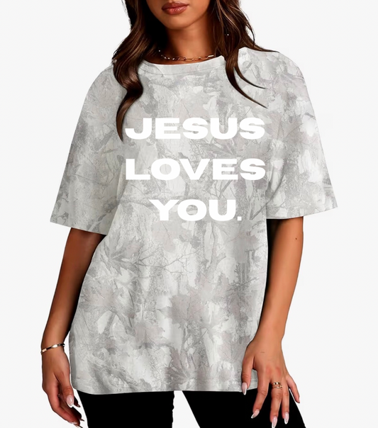 Jesus Loves You Oversized Camo Tee
