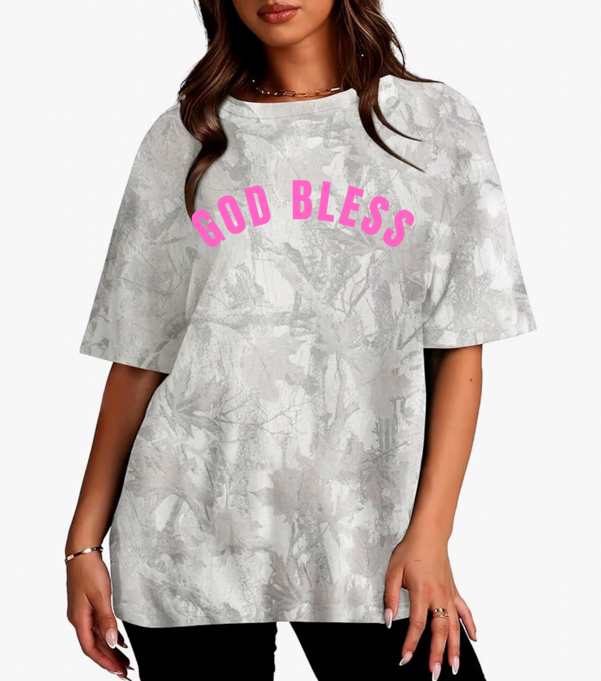 God Bless Oversized Camo Tee